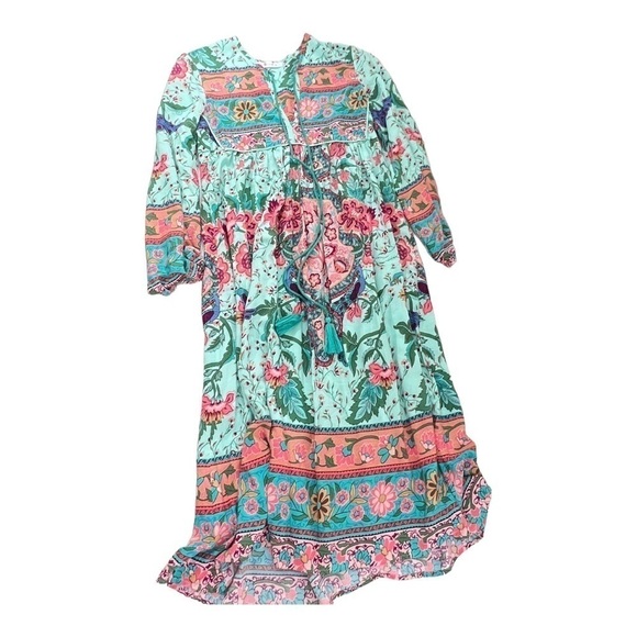 R. Vivimos Women's Boho Floral Retro V Neck Cottagecore Midi Dress - Picture 5 of 10